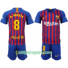 Billige Fotballdrakter FC Barcelona A_Iniesta 8 Barn Hjemmedraktsett 2018/19 Kortermet